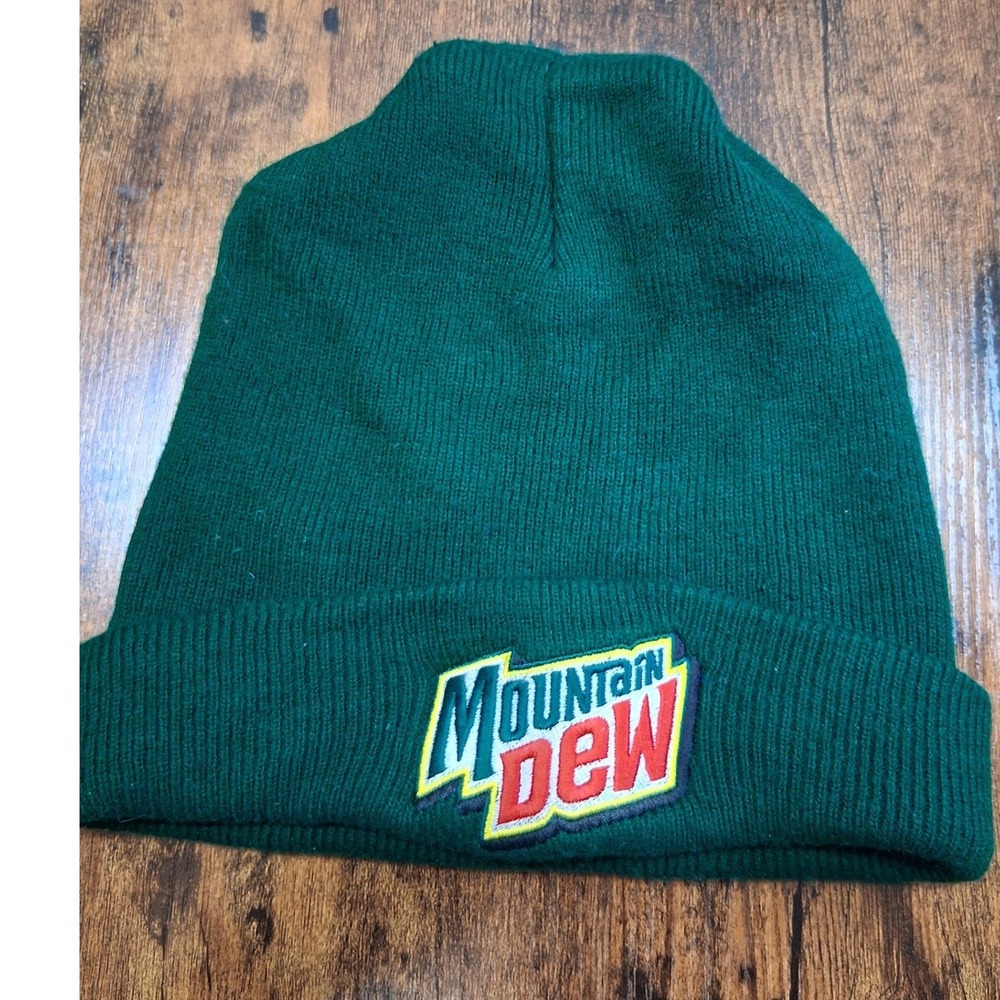 Port & Company Mountain Dew Beanie Hat Forest Green Embroidered Logo Knit Cap
